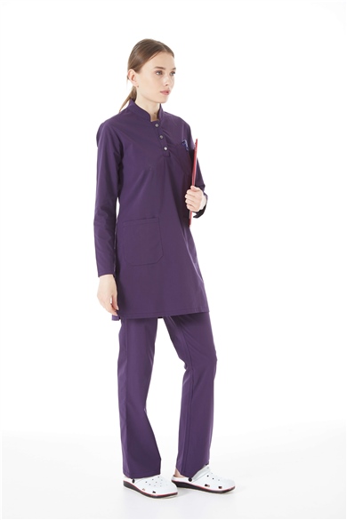 UltraLycra Modest - Likralı Doktor Hemşire Tesettür Forma Takımı, Koyu Mor
