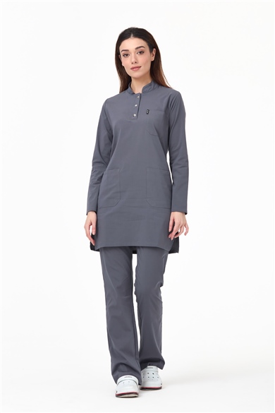 UltraLycra Modest - Likralı Doktor Hemşire Tesettür Forma Takımı, Asfalt