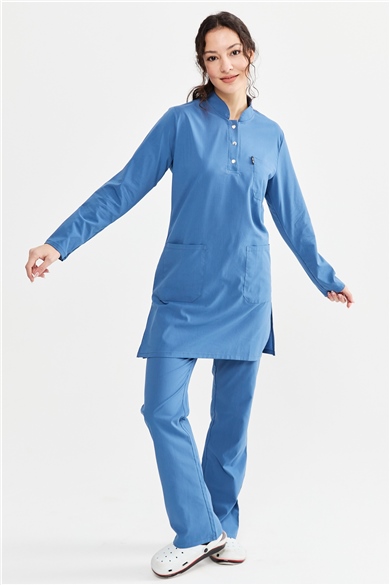UltraLycra Modest - Likralı Doktor Hemşire Tesettür Forma Takımı, İndigo