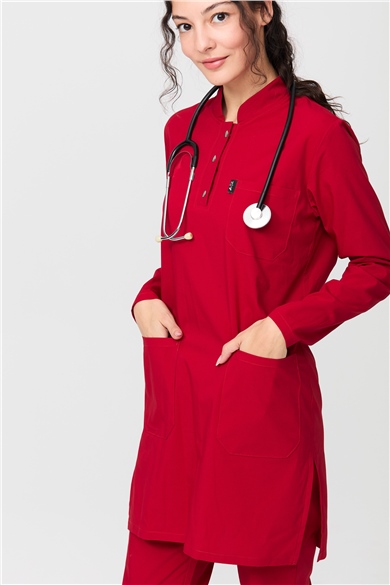 UltraLycra Modest - Doktor Hemşire Forma Takımı, Kırmızı