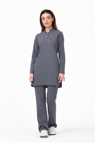 UltraLycra Modest - Likralı Doktor Hemşire Tesettür Forma Takımı Scrubs Üniforma Cerrahi Takım, Asfalt