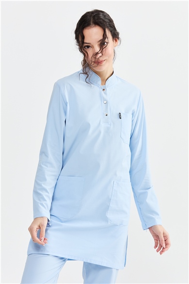 UltraLycra Modest - Likralı Doktor Hemşire Tesettür Forma Takımı, Buz Mavi