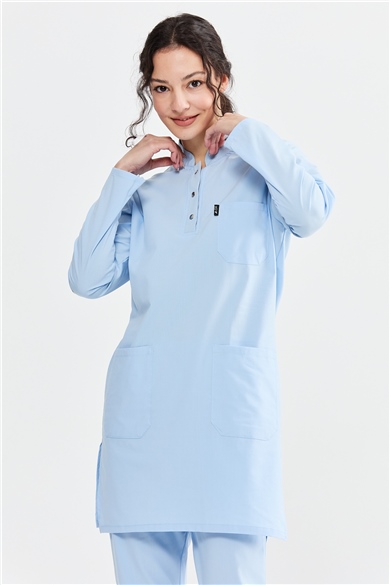UltraLycra Modest - Likralı Doktor Hemşire Tesettür Forma Takımı, Buz Mavi