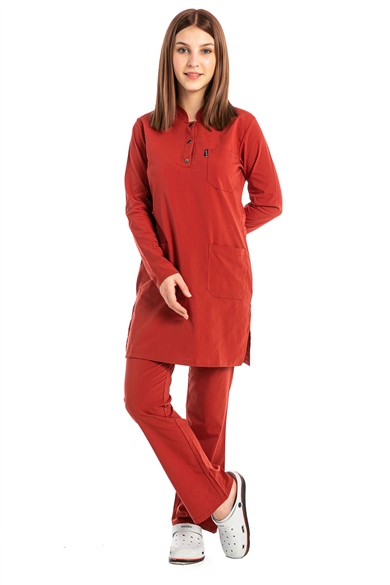 UltraLycra Modest - Likralı Doktor Hemşire Tesettür Forma Takımı, Kiremit