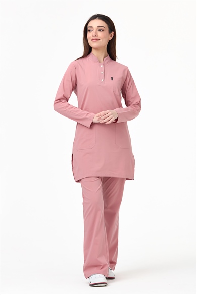 UltraLycra Modest - Likralı Doktor Hemşire Tesettür Forma Takımı, Bronz Pembe