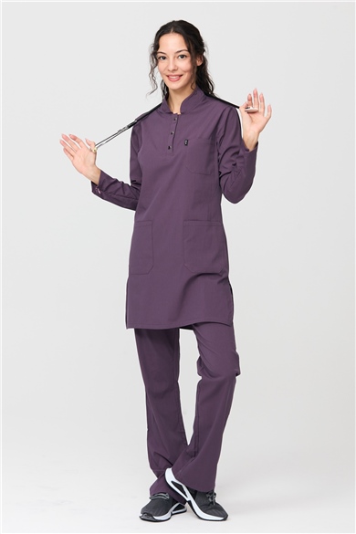 UltraLycra Modest - Likralı Doktor Hemşire Tesettür Forma Takımı Scrubs Üniforma Cerrahi Takım, Gül Kurusu