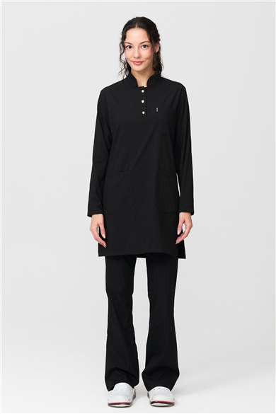 UltraLycra Modest - Likralı Doktor Hemşire Tesettür Forma Takımı Scrubs Üniforma Cerrahi Takım, Siyah