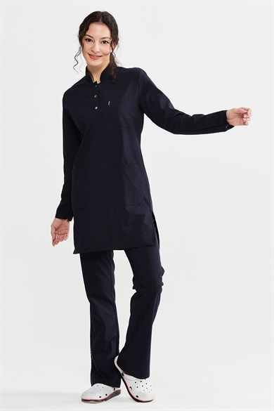 UltraLycra Modest - Likralı Doktor Hemşire Tesettür Forma Takımı Scrubs Üniforma Cerrahi Takım, Lacivert