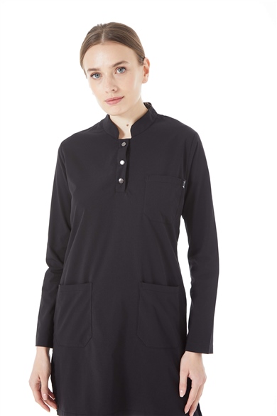 UltraLycra Modest - Likralı Doktor Hemşire Tesettür Forma Takımı, Siyah