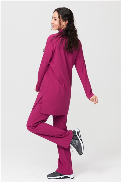 UltraLycra Modest - Likralı Doktor Hemşire Tesettür Forma Takımı Scrubs Üniforma Cerrahi Takım, Vişne