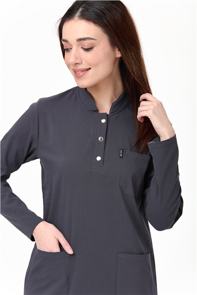 UltraLycra Modest - Likralı Doktor Hemşire Tesettür Forma Takımı Scrubs Üniforma Cerrahi Takım, Antrasit
