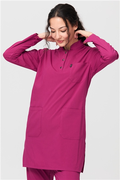UltraLycra Modest - Likralı Doktor Hemşire Tesettür Forma Takımı Scrubs Üniforma Cerrahi Takım, Vişne