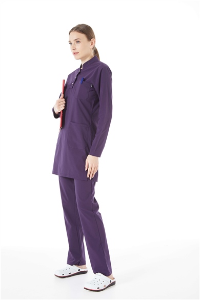 UltraLycra Modest - Likralı Doktor Hemşire Tesettür Forma Takımı, Koyu Mor