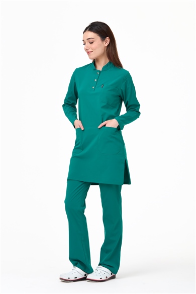 UltraLycra Modest - Likralı Doktor Hemşire Tesettür Forma Takımı Scrubs Üniforma Cerrahi Takım, Cerrahi Yeşil