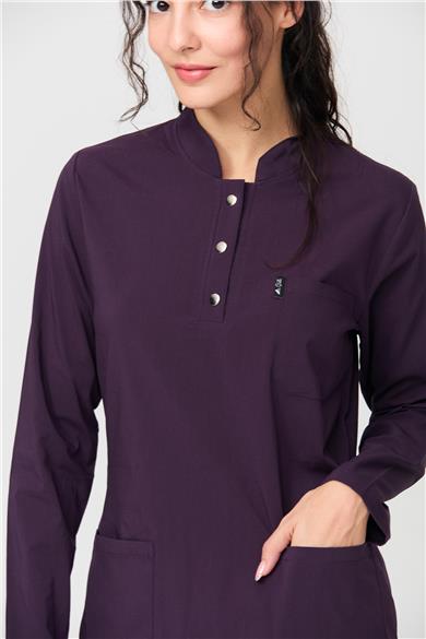 UltraLycra Modest - Likralı Doktor Hemşire Tesettür Tek Üst Forma, Koyu Mor