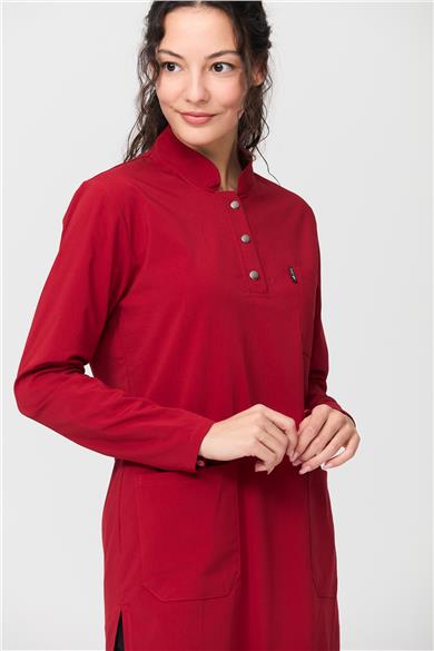 UltraLycra Modest - Likralı Doktor Hemşire Tesettür Tek Üst Forma, Kırmızı