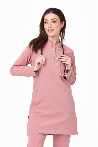 UltraLycra Modest - Likralı Doktor Hemşire Tesettür Tek Üst Forma, Bronz Pembe