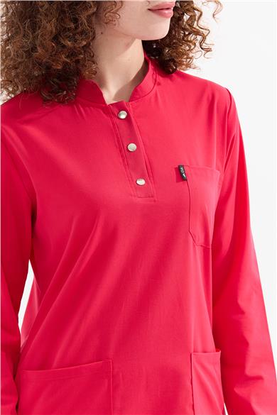 UltraLycra Modest - Likralı Doktor Hemşire Tesettür Tek Üst Forma, Nar Çiçeği