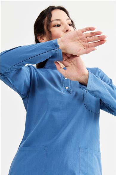 UltraLycra Modest - Likralı Doktor Hemşire Tesettür Tek Üst Forma, İndigo