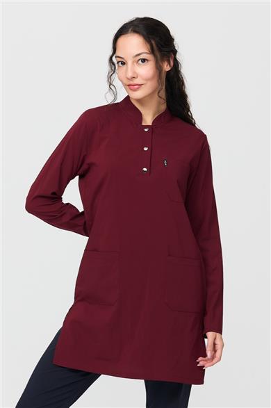 UltraLycra Modest - Likralı Doktor Hemşire Tesettür Tek Üst Forma, Bordo