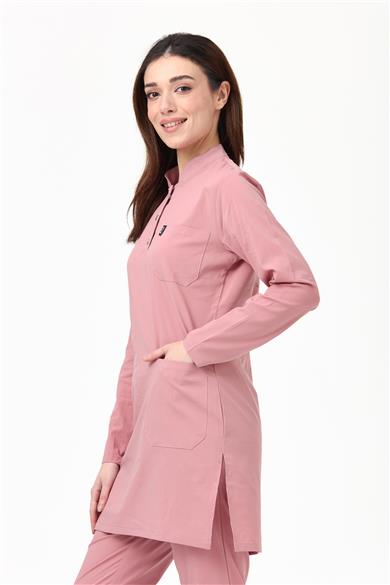 UltraLycra Modest - Likralı Doktor Hemşire Tesettür Tek Üst Forma, Bronz Pembe