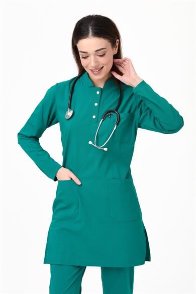 UltraLycra Modest - Likralı Doktor Hemşire Tesettür Tek Üst Forma, Cerrahi Yeşil