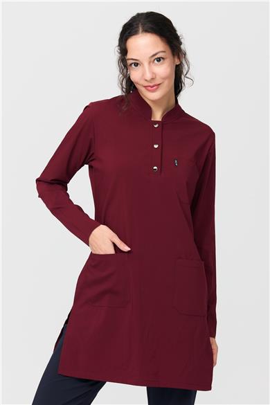 UltraLycra Modest - Likralı Doktor Hemşire Tesettür Tek Üst Forma, Bordo