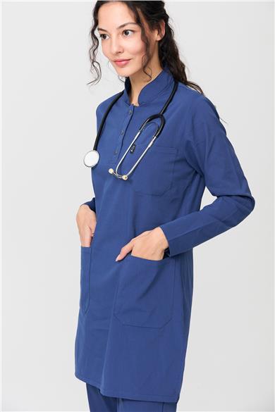 UltraLycra Modest - Likralı Doktor Hemşire Tesettür Tek Üst Forma, Fırtına Mavi