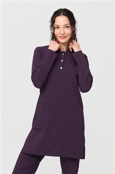 UltraLycra Modest - Likralı Doktor Hemşire Tesettür Tek Üst Forma, Koyu Mor