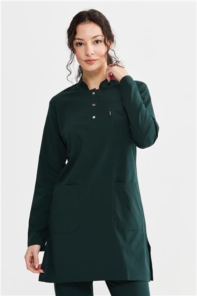 UltraLycra Modest - Likralı Doktor Hemşire Tesettür Tek Üst Forma, Koyu Yeşil
