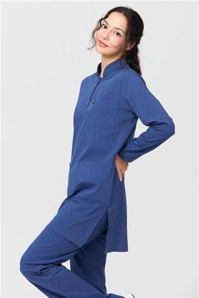 UltraLycra Modest - Likralı Doktor Hemşire Tesettür Tek Üst Forma, Fırtına Mavi