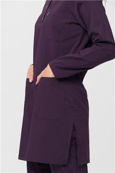 UltraLycra Modest - Likralı Doktor Hemşire Tesettür Tek Üst Forma, Koyu Mor