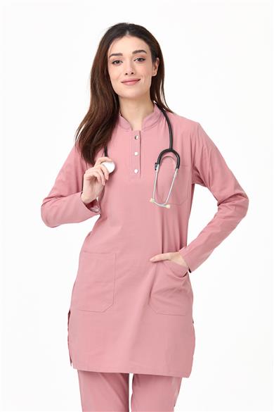 UltraLycra Modest - Likralı Doktor Hemşire Tesettür Tek Üst Forma, Bronz Pembe