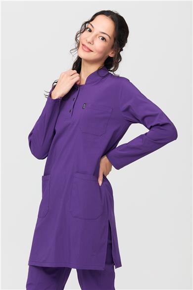 UltraLycra Modest - Likralı Doktor Hemşire Tesettür Tek Üst Forma, Mor
