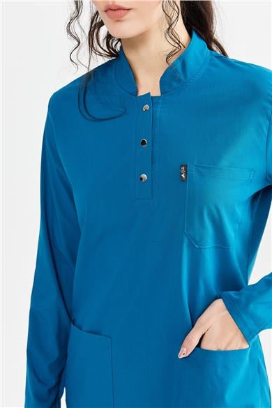 UltraLycra Modest - Likralı Doktor Hemşire Tesettür Tek Üst Forma, Petrol Mavi