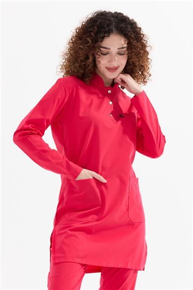 UltraLycra Modest - Likralı Doktor Hemşire Tesettür Tek Üst Forma, Nar Çiçeği