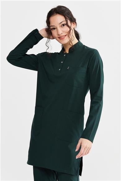 UltraLycra Modest - Likralı Doktor Hemşire Tesettür Tek Üst Forma, Koyu Yeşil
