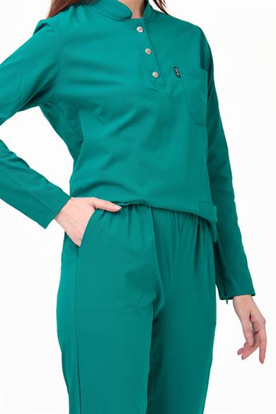 UltraLycra Modest - Likralı Doktor Hemşire Tesettür Tek Üst Forma, Cerrahi Yeşil