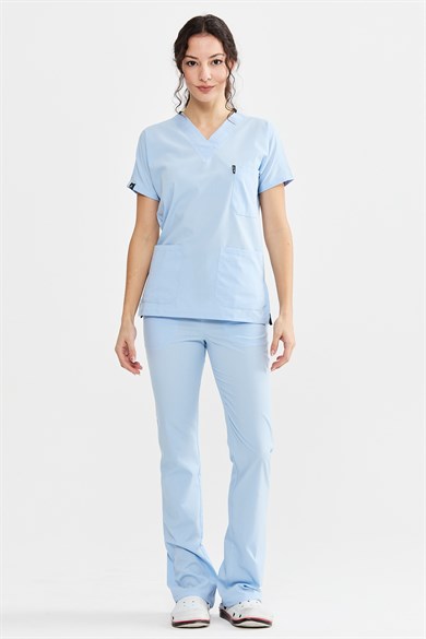 UltraLycra Spaniard - Likralı Doktor Hemşire Forma Takımı Scrubs Üniforma Cerrahi Takım (KADIN), Buz Mavi