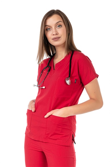 UltraLycra Spaniard - Likralı Doktor Hemşire Forma Takımı (KADIN), Kırmızı