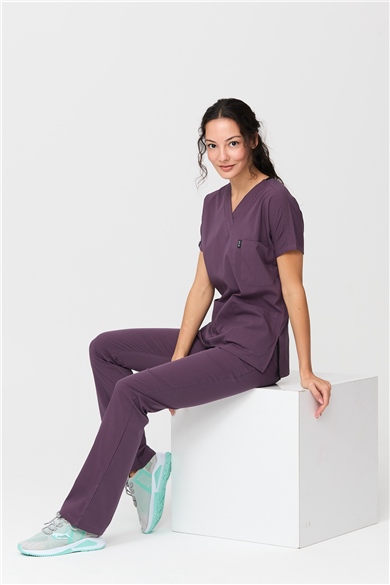 UltraLycra Spaniard - Likralı Doktor Hemşire Forma Takımı Scrubs Üniforma Cerrahi Takım (KADIN), Gül Kurusu