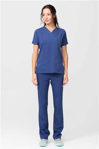 UltraLycra Spaniard - Likralı Doktor Hemşire Forma Takımı Scrubs Üniforma Cerrahi Takım (KADIN), Fırtına Mavi