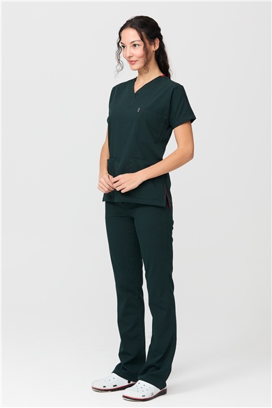 UltraLycra Spaniard - Likralı Doktor Hemşire Forma Takımı Scrubs Üniforma Cerrahi Takım (KADIN), Koyu Yeşil