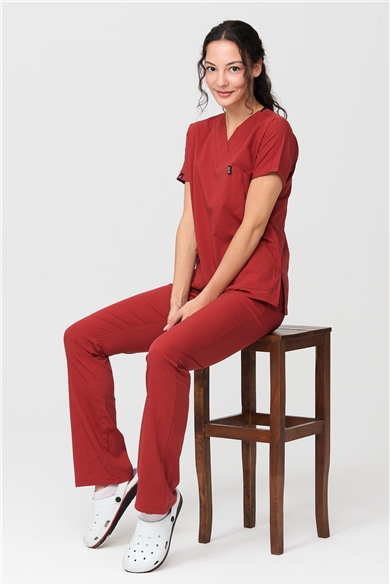 UltraLycra Spaniard - Likralı Doktor Hemşire Forma Takımı Scrubs Üniforma Cerrahi Takım (KADIN), Kiremit