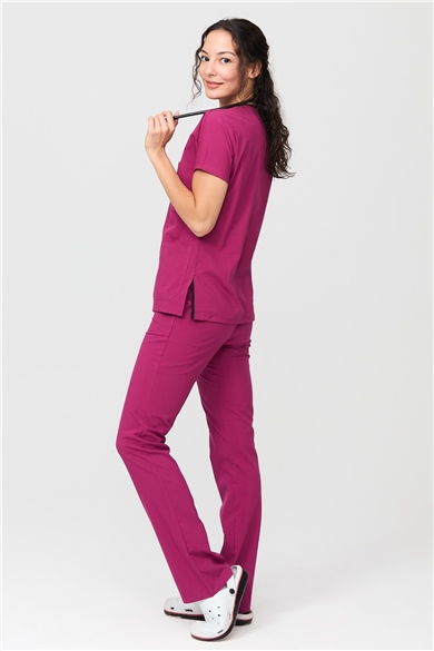 UltraLycra Spaniard - Likralı Doktor Hemşire Forma Takımı Scrubs Üniforma Cerrahi Takım (KADIN), Vişne