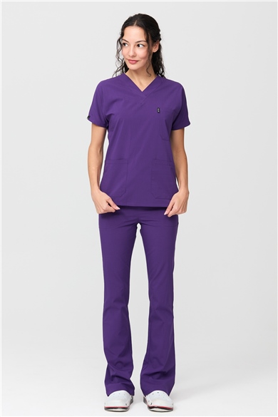 UltraLycra Spaniard - Likralı Doktor Hemşire Forma Takımı Scrubs Üniforma Cerrahi Takım (KADIN), Mor