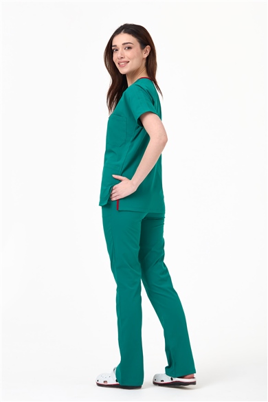 UltraLycra Spaniard - Likralı Doktor Hemşire Forma Takımı Scrubs Üniforma Cerrahi Takım (KADIN), Cerrahi Yeşil