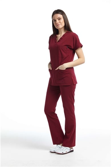 UltraLycra Spaniard - Likralı Doktor Hemşire Forma Takımı (KADIN), Bordo