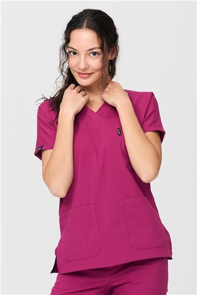 UltraLycra Spaniard - Likralı Doktor Hemşire Forma Takımı Scrubs Üniforma Cerrahi Takım (KADIN), Vişne