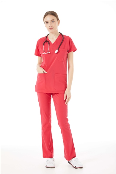 UltraLycra Spaniard - Likralı Doktor Hemşire Forma Takımı (KADIN), Nar Çiçeği